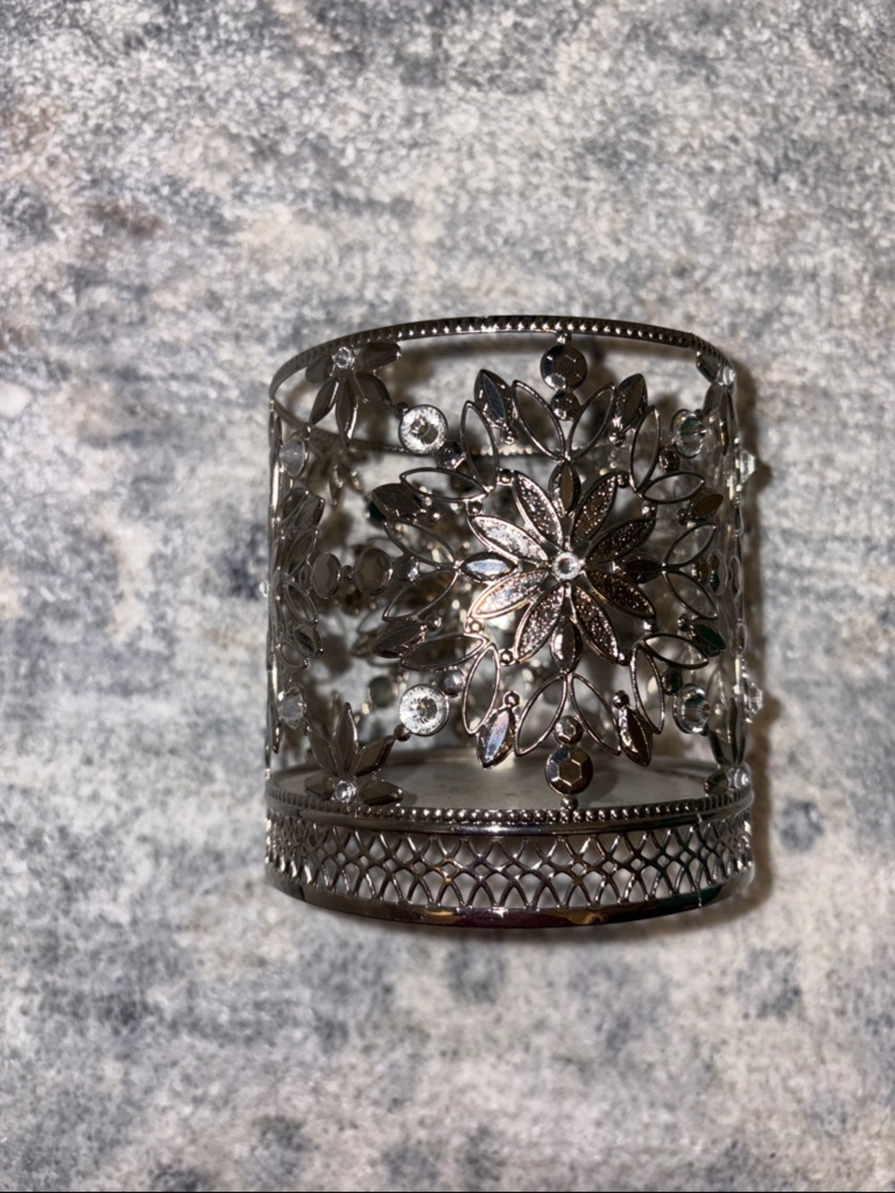Bath and body works Silver Floral Filigree Candle Holder - Elegant Home Accent